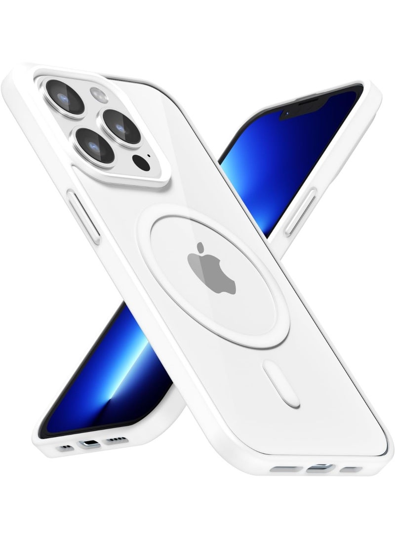 أكاليكس جراب مغناطيسي شفاف لهاتف آيفون 13 برو ماكس [مقاوم للصدمات ونحيف] غطاء خلفي صلب شفاف مع حماية عالية الجودة | أبيض - Image 1